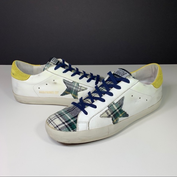 Golden Goose Shoes - Golden Goose Superstar Plaid White Leather Sneaker